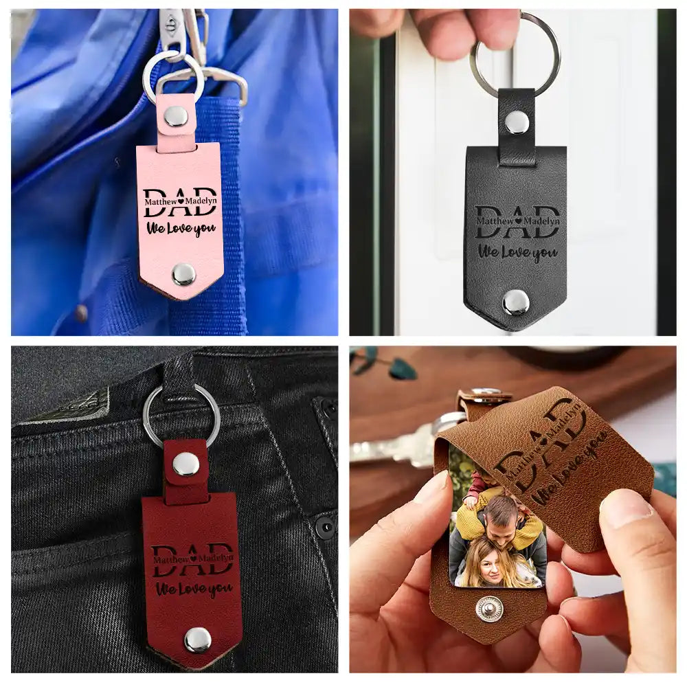 Custom Photo Dad I Love You Drive Safe I Need You Here With Me - Gift For Father, Grandpa, Husband - Personalized Leather Photo Keychain - Personalize Memories