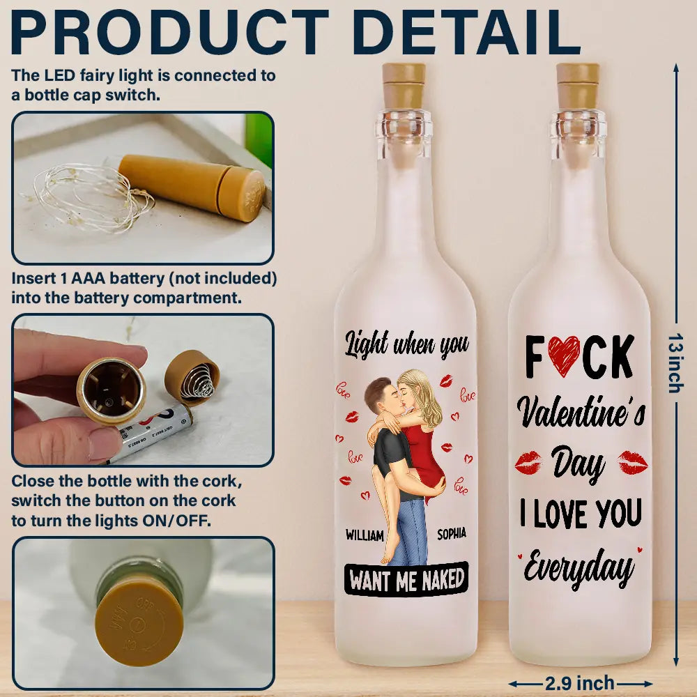 Kissing Couple Gift - I Love You Everyday Always Be By Your Side - Personalized Bottle Light - Gift for Couples - Personalize Memories