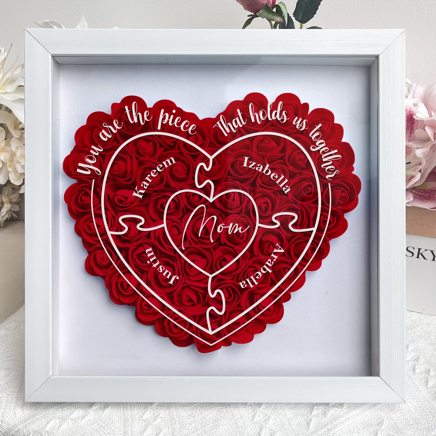 You Are The Piece That Holds Us Together - Personalized Flower Shadow Box | Gift for Mom - Personalize Memories