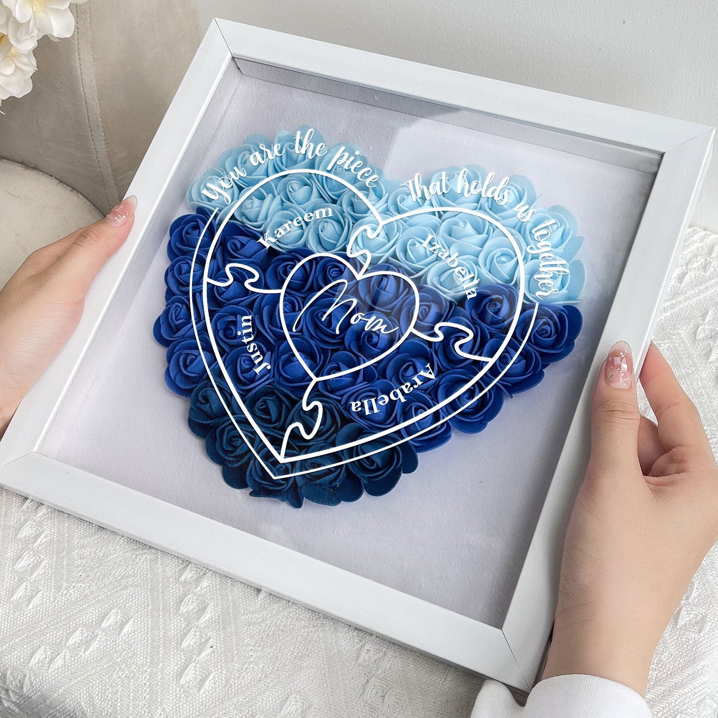 You Are The Piece That Holds Us Together - Personalized Flower Shadow Box | Gift for Mom - Personalize Memories