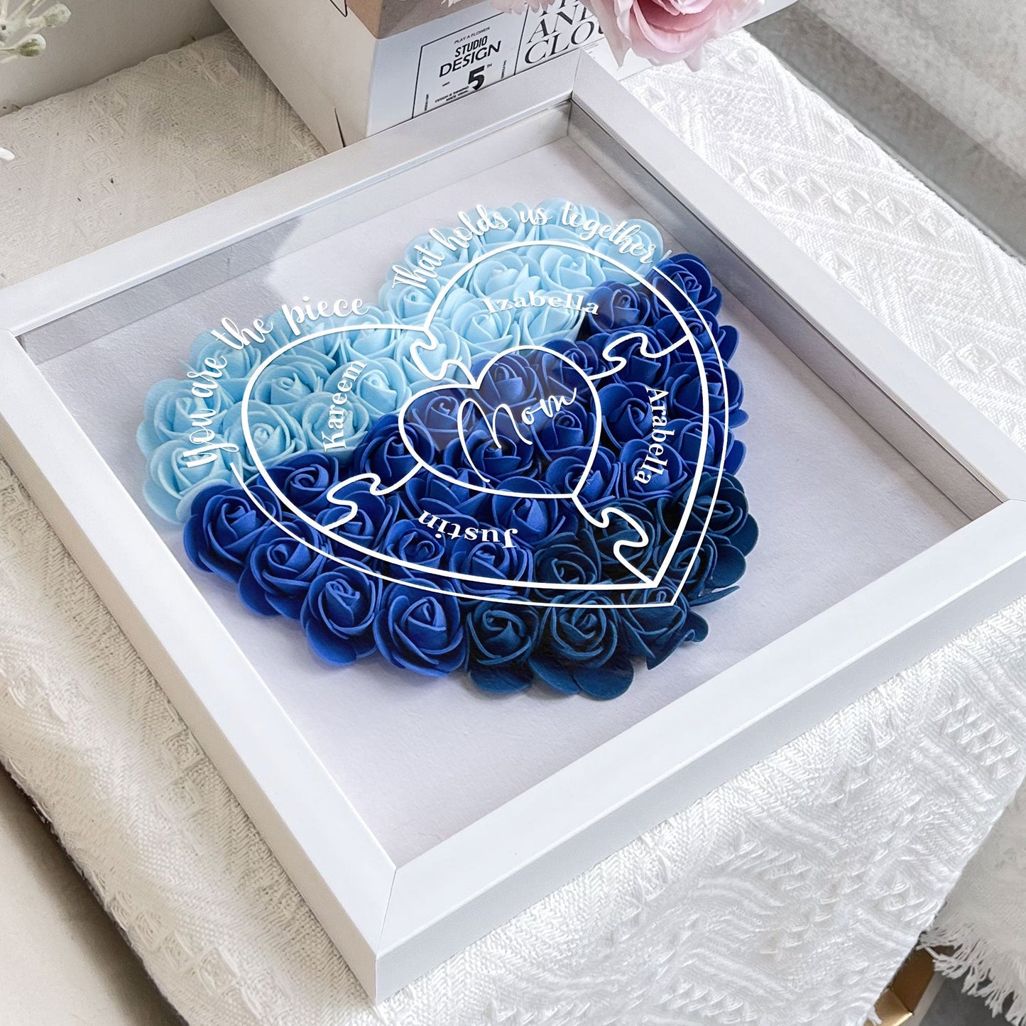 You Are The Piece That Holds Us Together - Personalized Flower Shadow Box | Gift for Mom - Personalize Memories