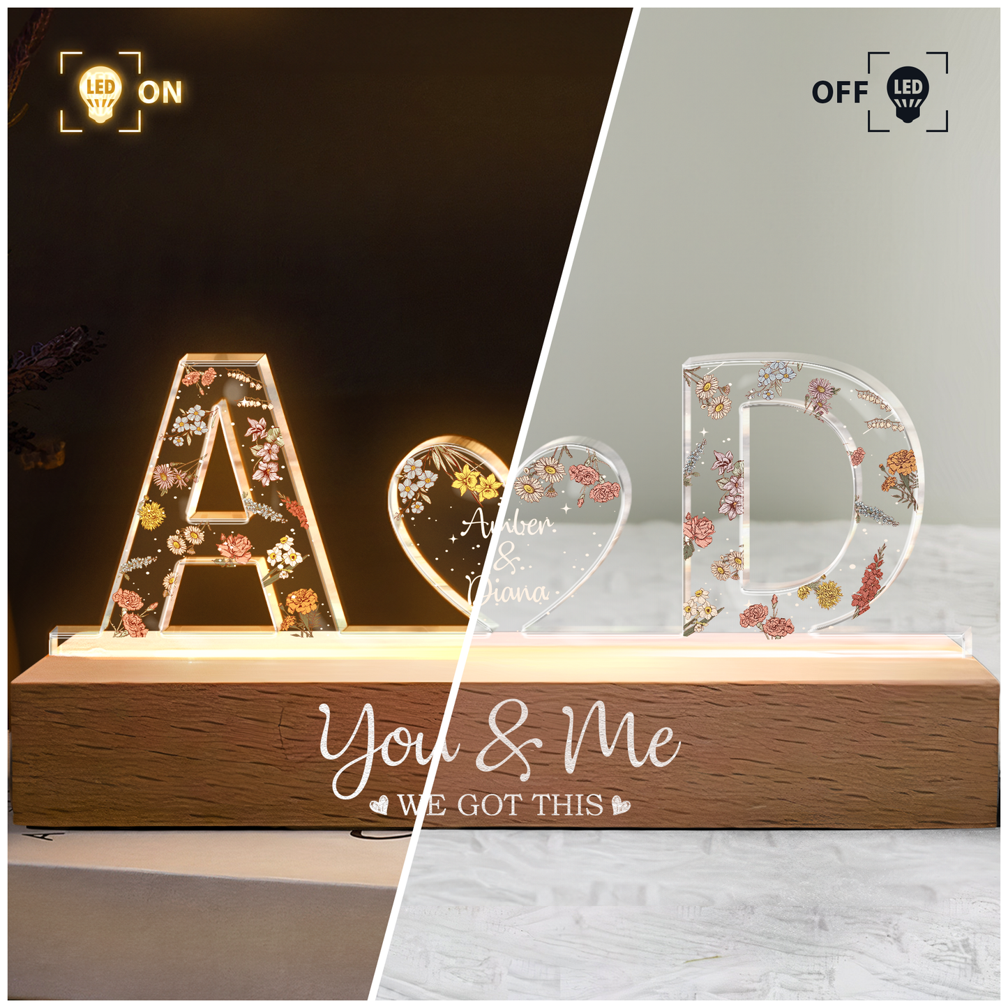You & Me We Got This - Custom Name Couple Gift - Personalized LED Night Light - Personalize Memories