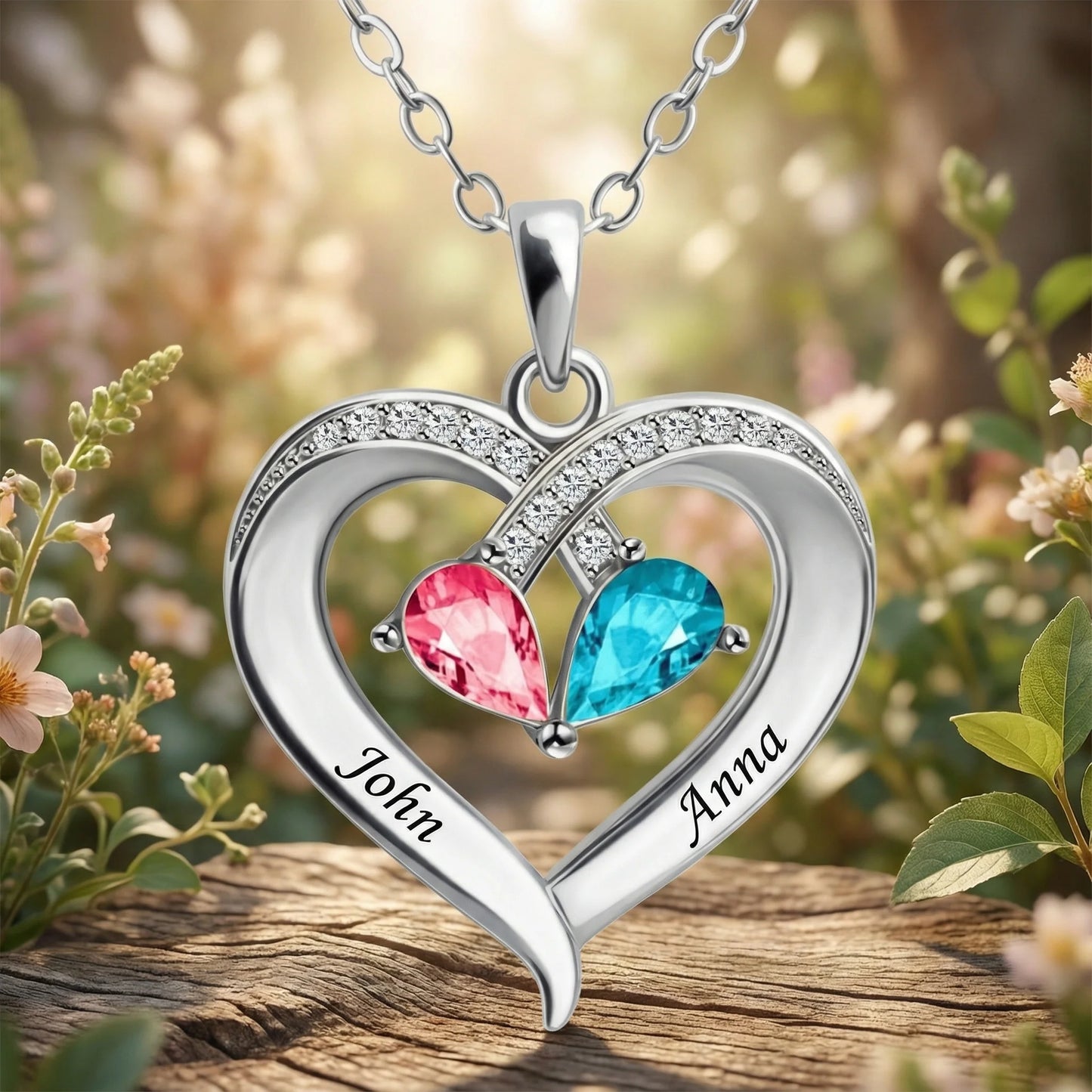 To My Wife - Birthstone Heart Necklace