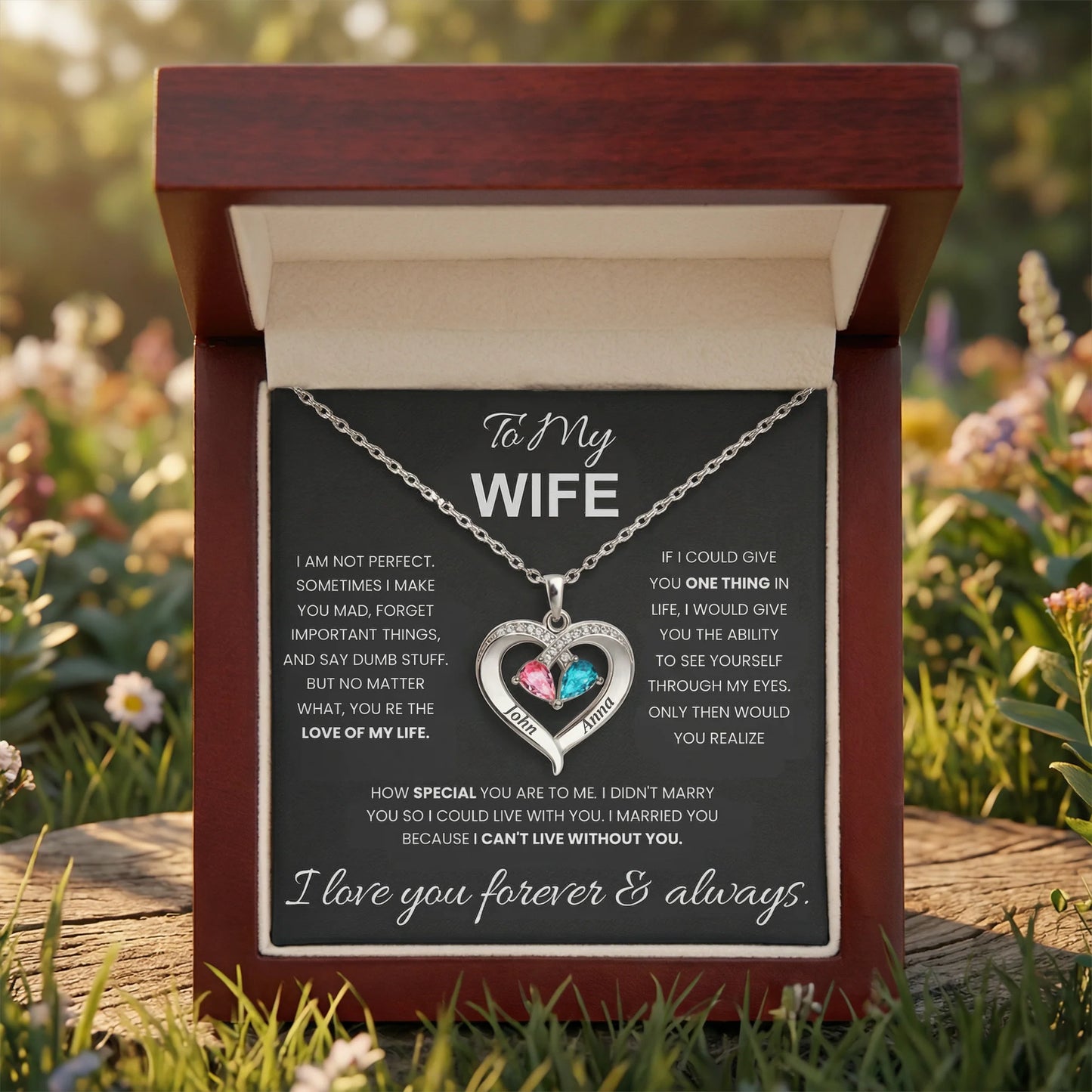 To My Wife - Birthstone Heart Necklace