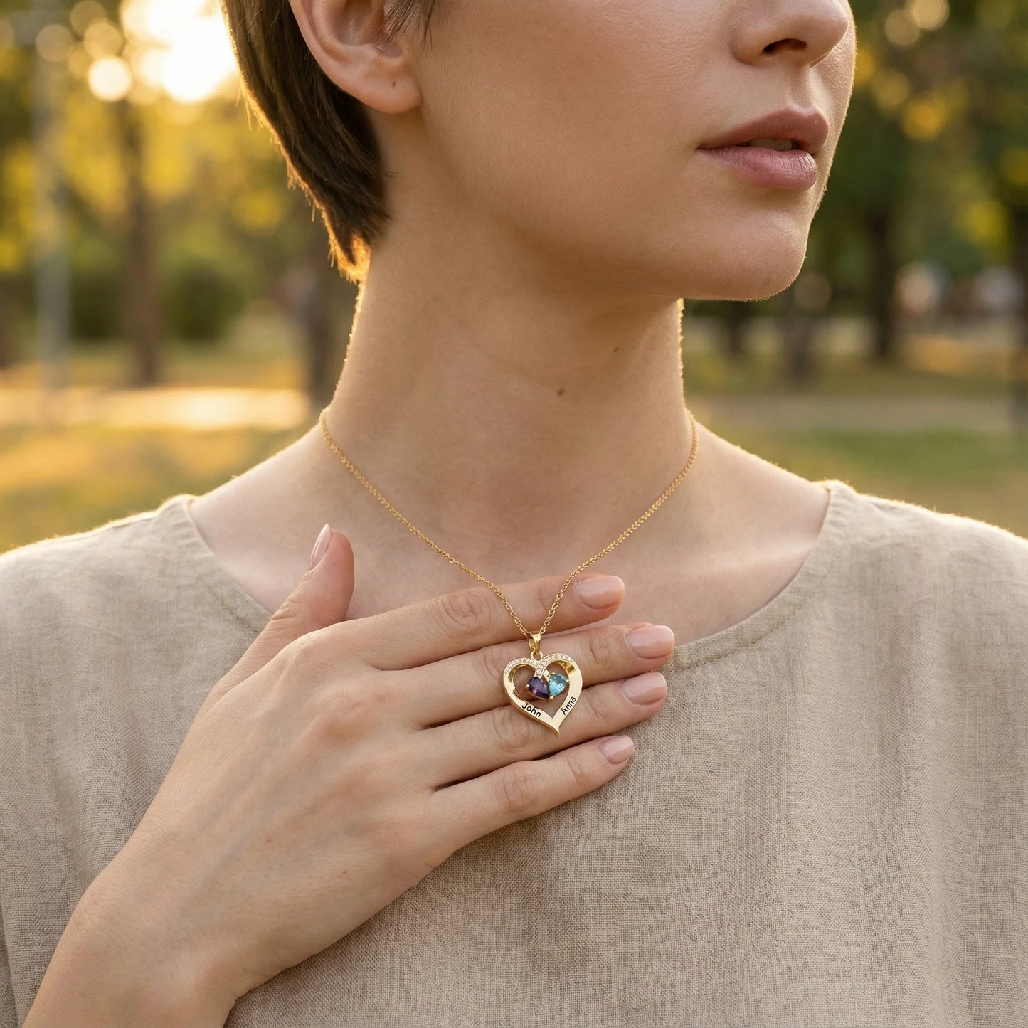 To My Wife - Birthstone Heart Necklace