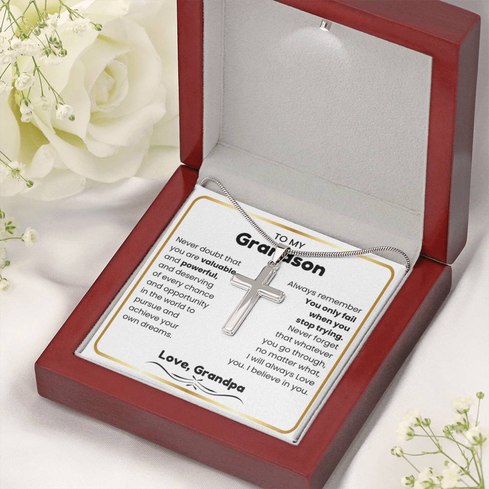 To My Grandson - I believe in you - Grandson Gift from Grandpa - Artisan Cross Necklace - Personalize Memories