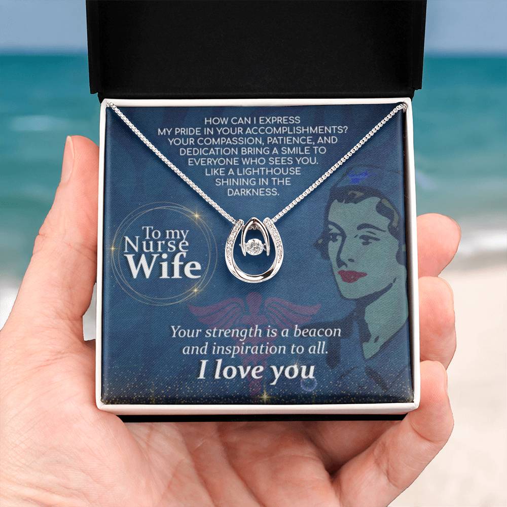 To My Nurse Wife Necklace from Husband - Emotional Jewelry Gift for Anniversary, Birthday & Valentine’s Day - Lucky In Love Necklace - Personalize Memories