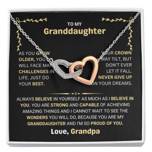 To My Granddaughter Necklace – Granddaughter Jewelry for Graduation and Birthday from Grandpa – Interlocking Hearts Necklace