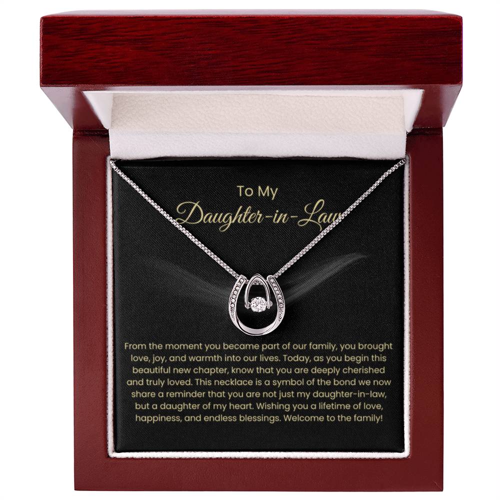 To My Daughter In Law - Lucky In Love Necklace - Gift for Daughter in Law - Personalize Memories
