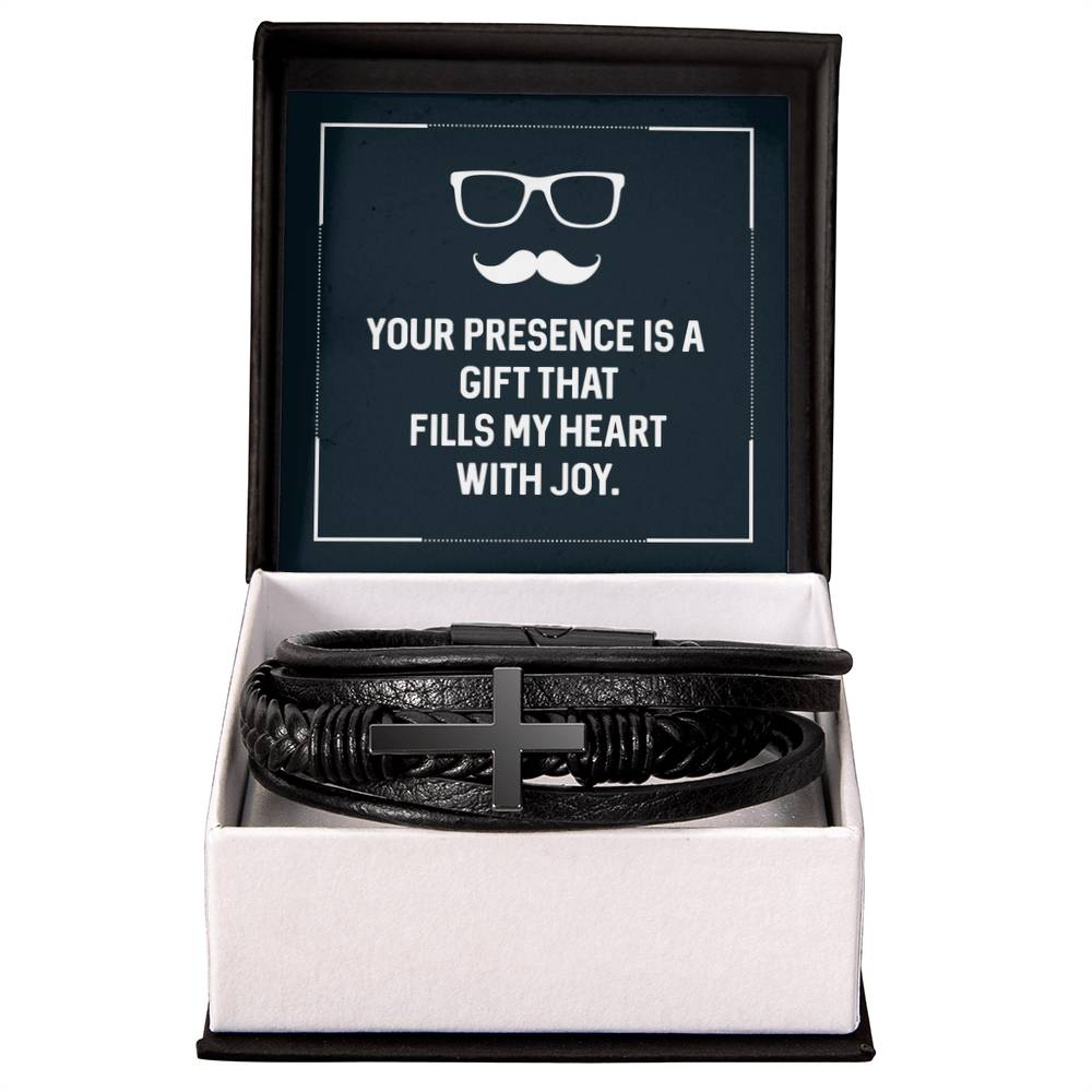 Your presence is a gift that fills my heart with joy - Gift for Dad - Men's Cross Bracelet - Personalize Memories