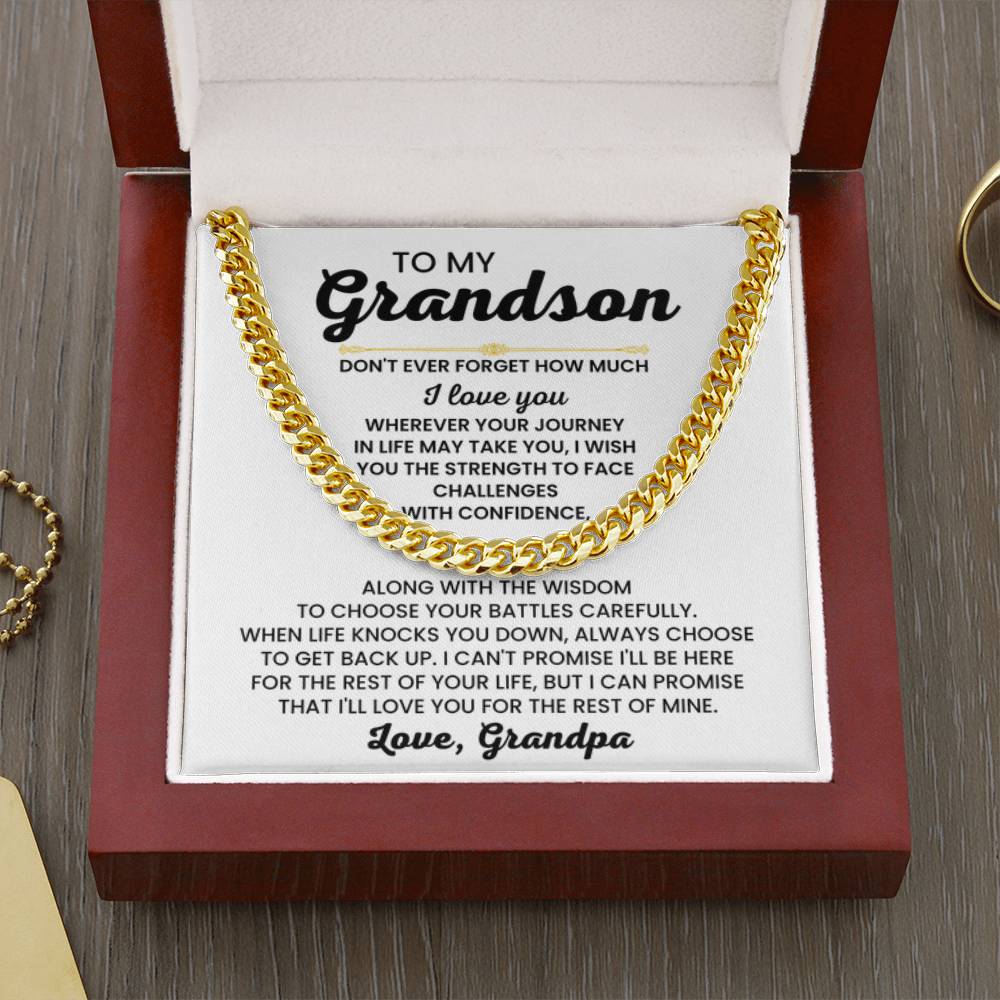 To My Grandson Necklace – Grandson Gift from Grandfather – Cuban Link Chain - Personalize Memories