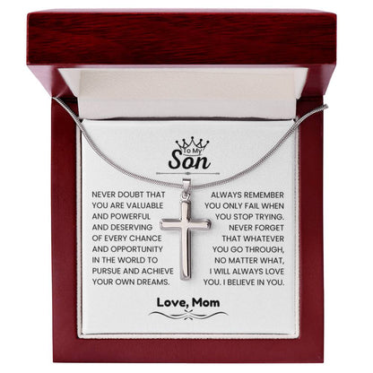 To My Son - Gift for Son from Mom - I will always love you - Artisan Cross Necklace - Personalize Memories