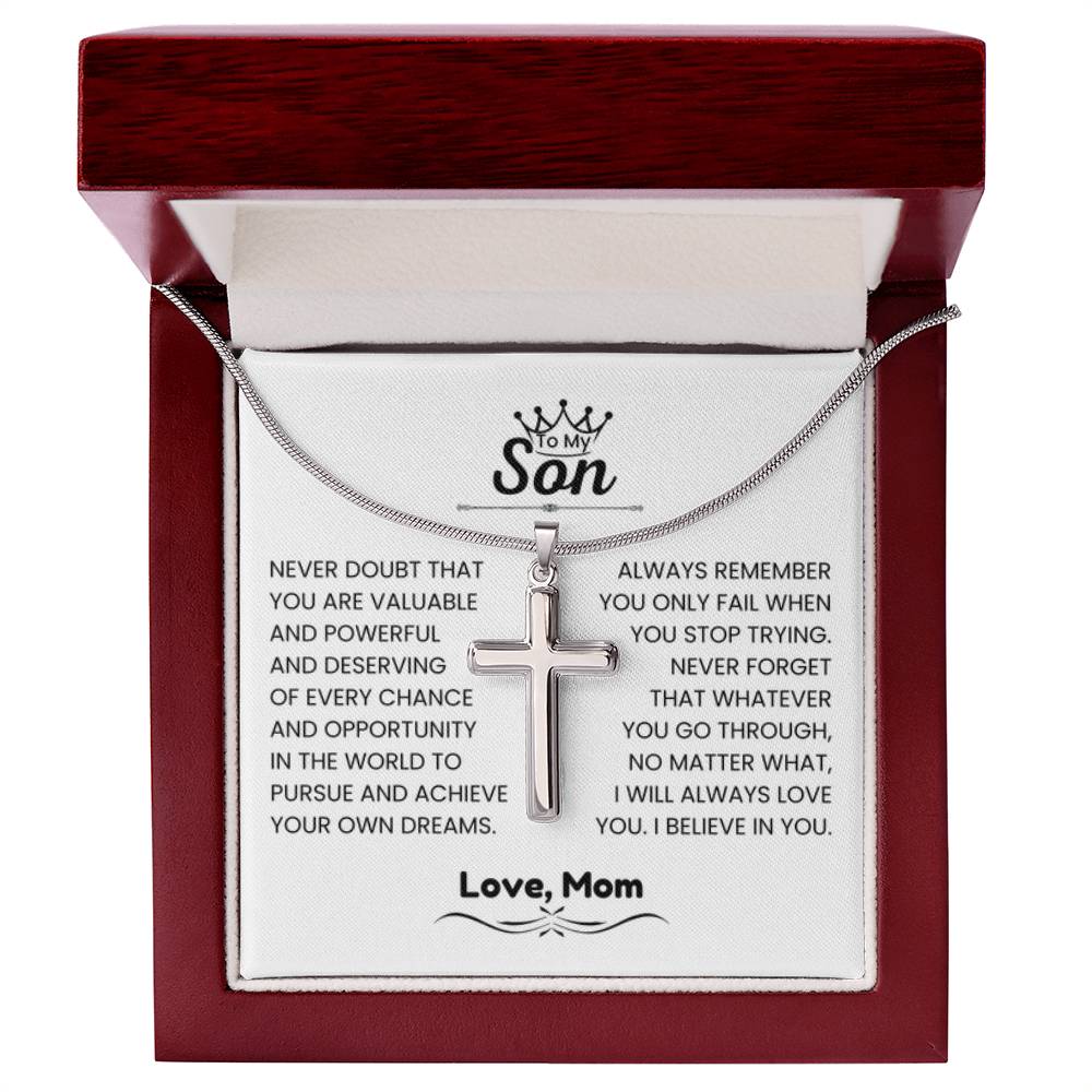 To My Son - Gift for Son from Mom - I will always love you - Artisan Cross Necklace - Personalize Memories