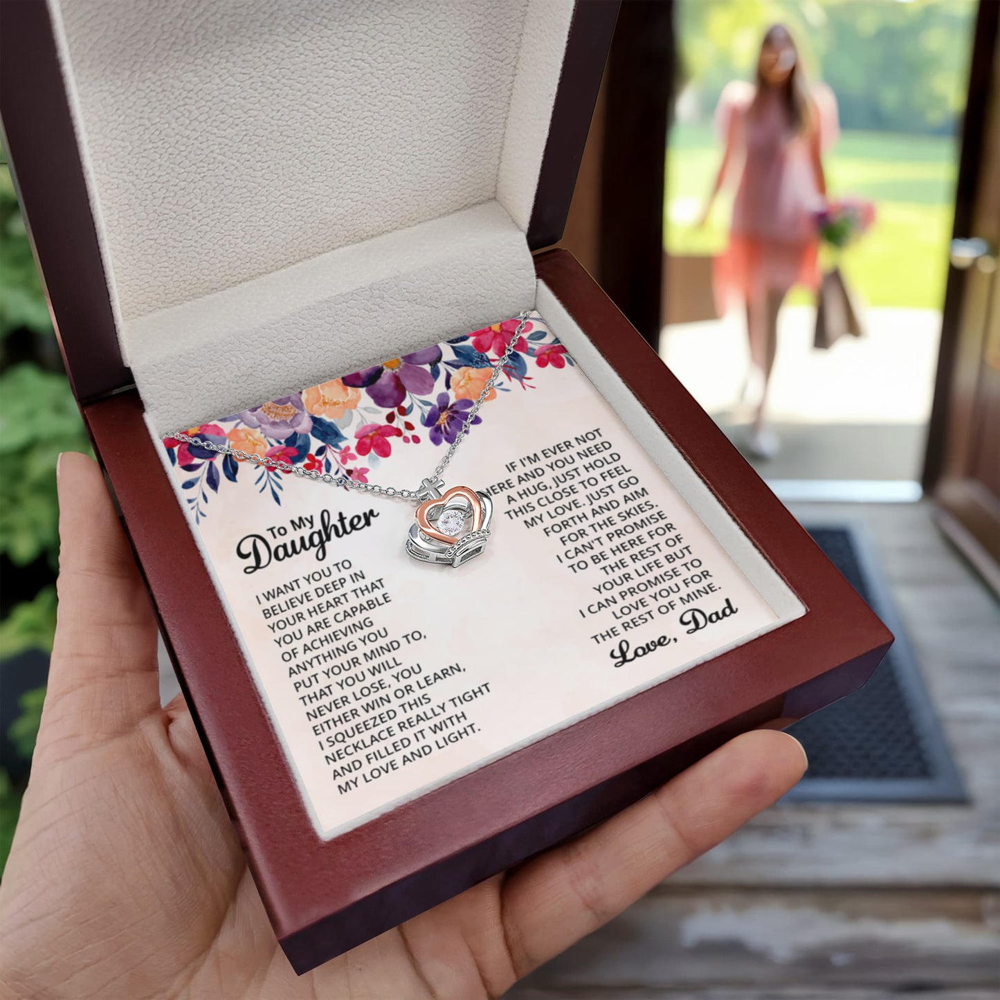 To My Daughter Necklace - Heartfelt Gift from Dad for Birthday, Graduation & Proud Dad Moments - Crown Pendant Necklace - Personalize Memories