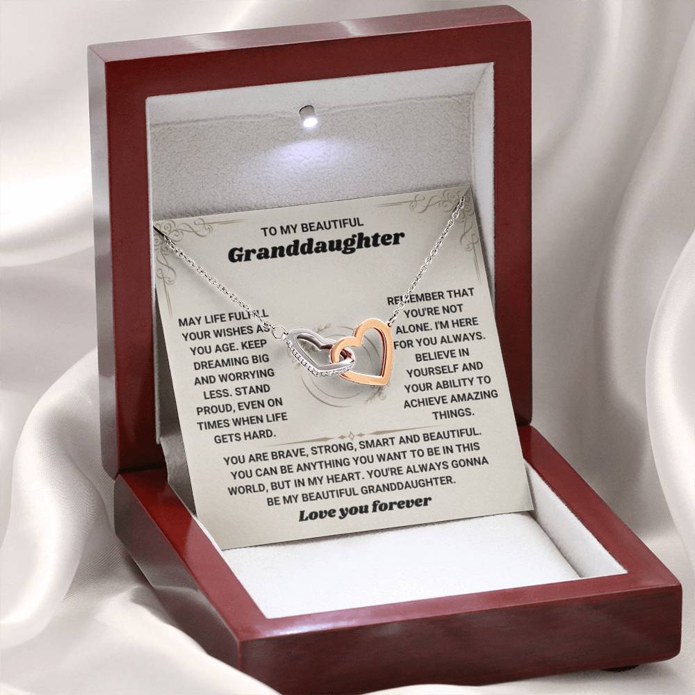 To My Granddaughter Necklace - Birthday Graduation Keepsake for Granddaughter - Interlocking Hearts Necklace - Personalize Memories