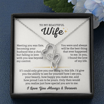 To My Wife Necklace - Romantic Gift from Husband for Birthday, Anniversary, Christmas & Valentine’s Day - Heart-to-heart Pendant Necklace - Personalize Memories