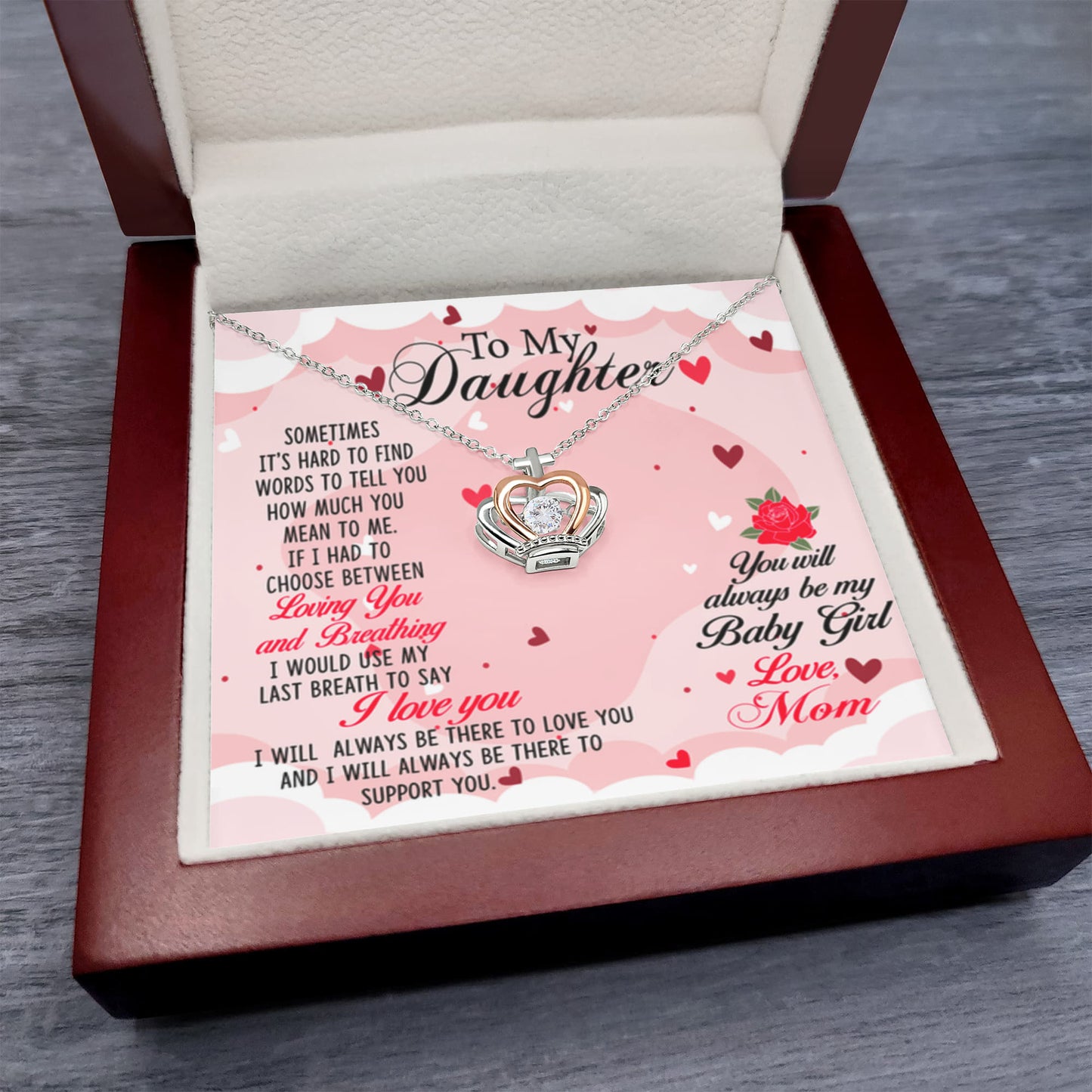Daughter Necklace for Graduation Birthday Occasions from Mom – Crown Pendant Necklace - Personalize Memories