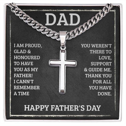 Dad - I'm proud - Artisan Cross with Cuban Link Chain - Father's Day Present - Personalize Memories