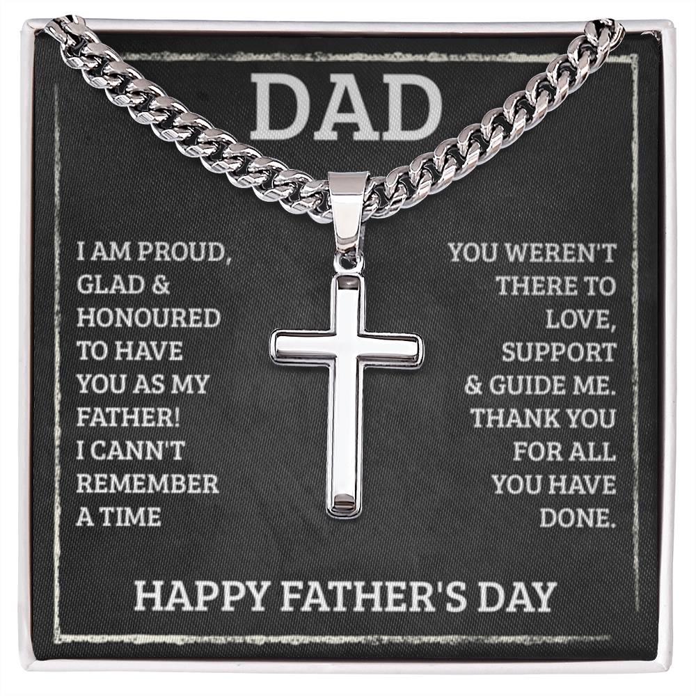 Dad - I'm proud - Artisan Cross with Cuban Link Chain - Father's Day Present - Personalize Memories