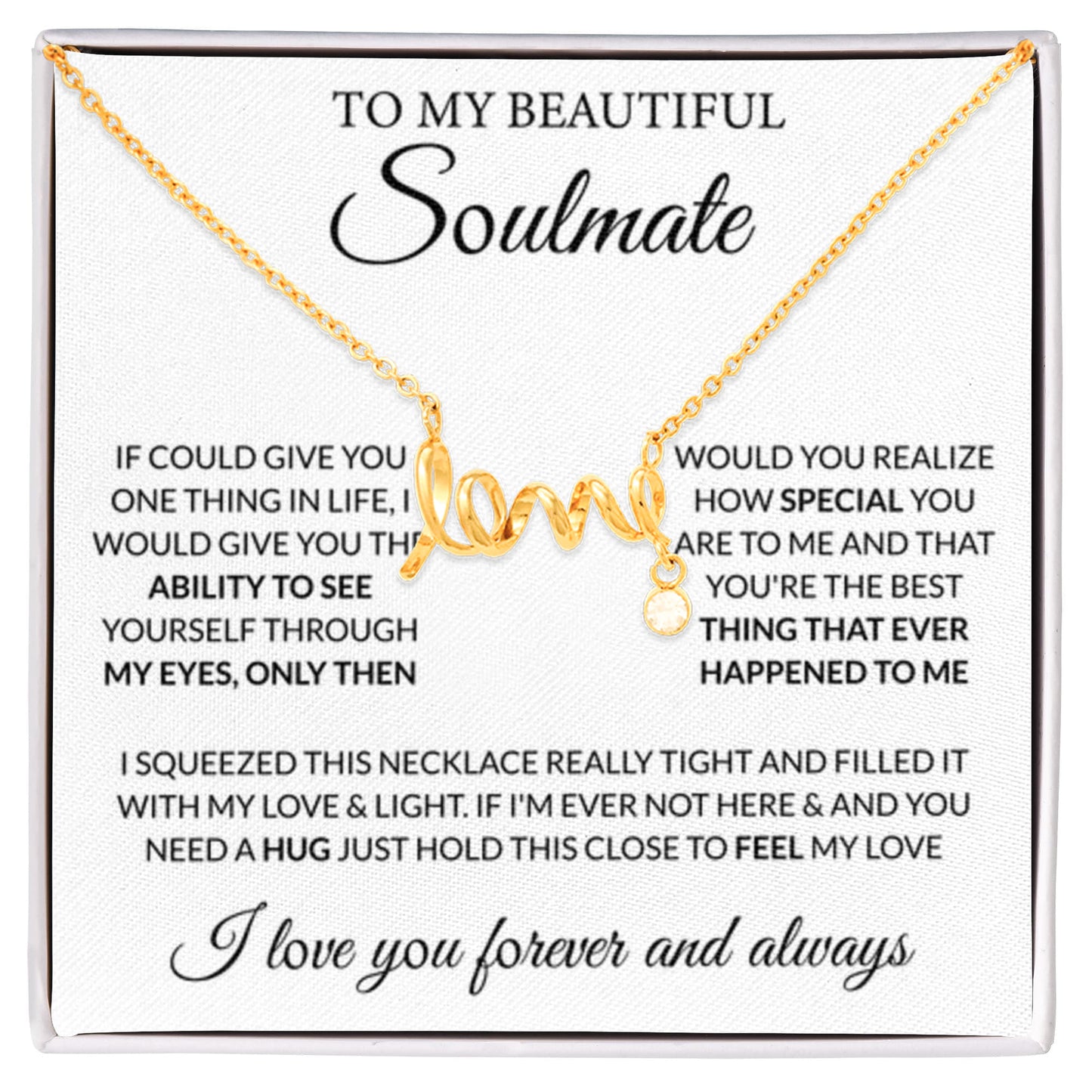 To My Beautiful Soulmate Necklace - Romantic Gift for Her for Christmas & Love Celebrations - Scripted Love Necklace - Personalize Memories