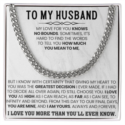 To My Husband – Cuban Link Chain – Birthday & Anniversary Jewelry from Wife - Personalize Memories