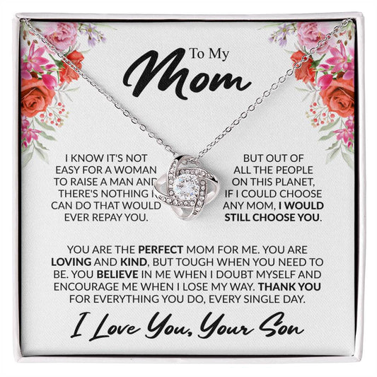 Gift for Mom from Son - You're The Perfect Mom For Me - Love Knot Necklace - Personalize Memories