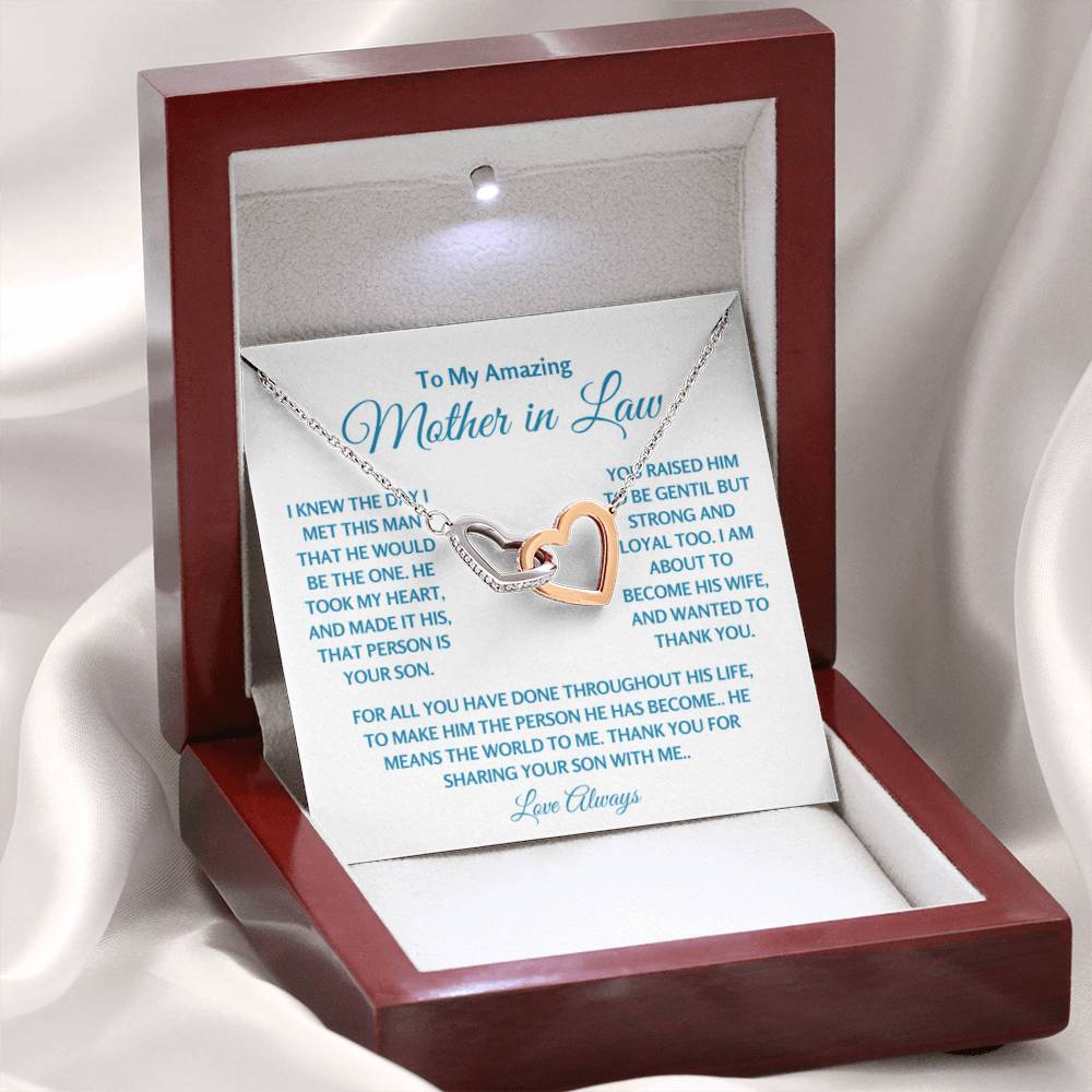 To My Amazing Mother In Law - Gift for MIL - Thank you for sharing your son with me - Interlocking Hearts Necklace - Personalize Memories