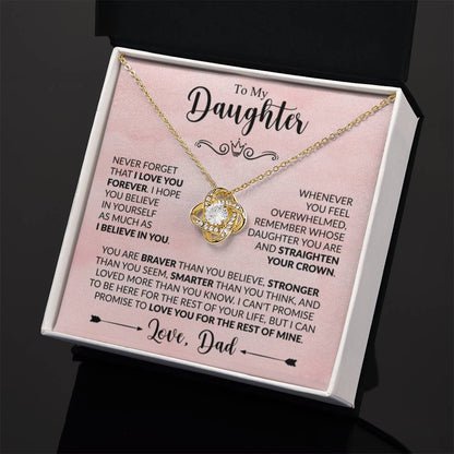 To My Daughter Necklace - Sweetest Daughter Gift from Dad for Birthday Joy & Proud Dad Love - Love Knot Necklace - Personalize Memories