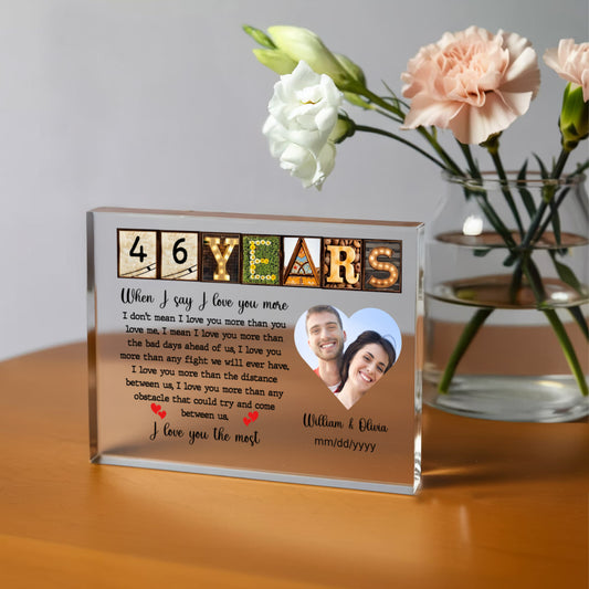 46th Year Anniversary Gift - Personalized Acrylic Block - 46th Anniversary Photo Present for Couples, When I Say I Love You More Personalize Memories