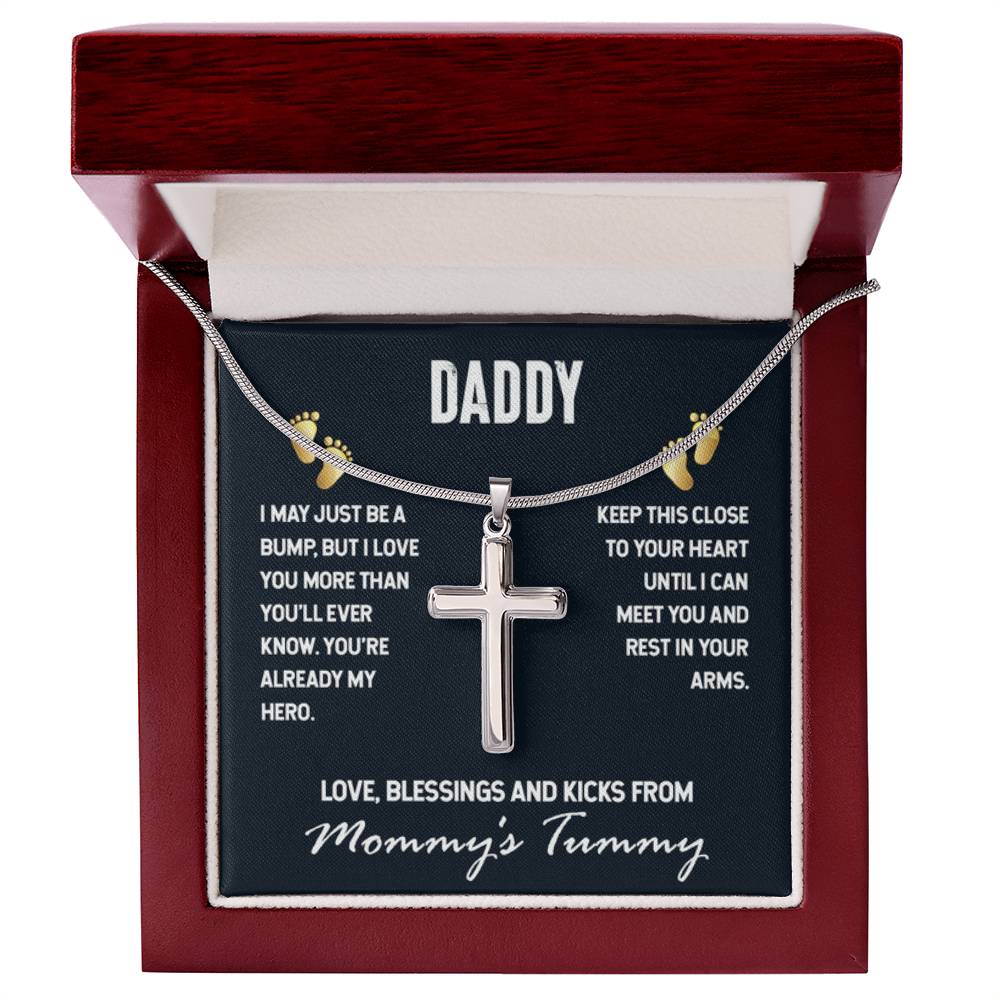 Gift for Dad To Be - I May Just Be A Bump - Artisan Cross Necklace - Personalize Memories