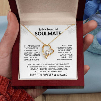 To My Beautiful Soulmate Necklace - Soulmate Jewelry Gift for Her for Birthday & Valentine’s Day - Forever Love Necklace - Personalize Memories