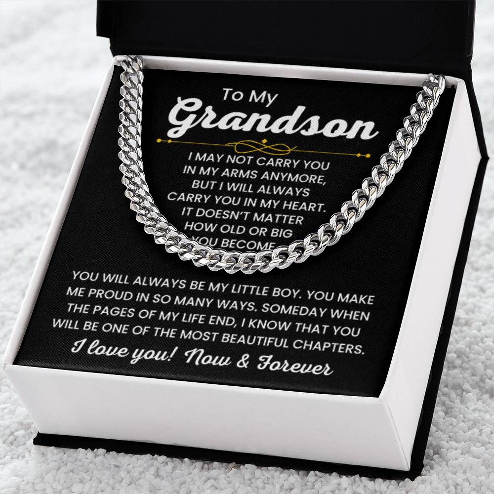 To My Grandson, Cuban Link Chain Necklace for Grandson, Birthday Gift, Stylish Teen & Young Men Accessory - Personalize Memories