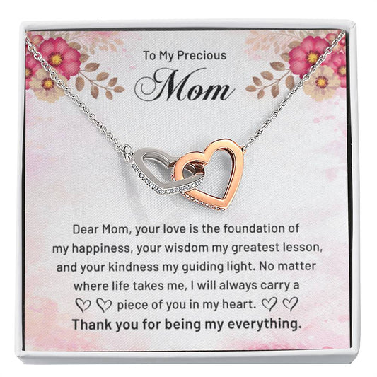 To My Precious Mom - Thank You For Being My Everything - Interlocking Hearts Necklace - Best Gift For Mom