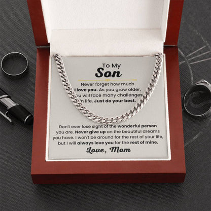 Son Necklace Gift from Mom, Birthday, Graduation & Christmas Jewelry - Cuban Link Chain - Personalize Memories