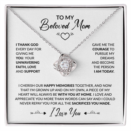 To My Beautiful Mom - I Thank God Every Day for Giving Me You - Love Knot Necklace - Personalize Memories