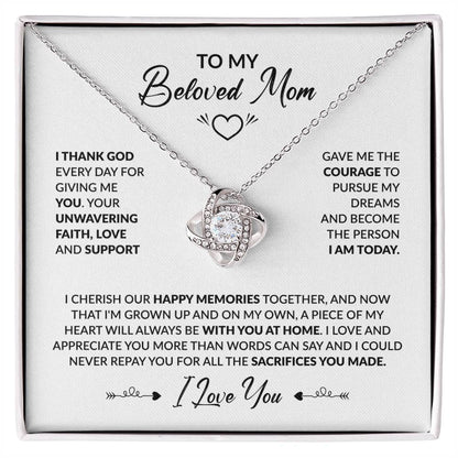 To My Beautiful Mom - I Thank God Every Day for Giving Me You - Love Knot Necklace - Personalize Memories