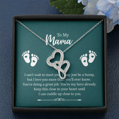 To my mama - I can't wait to meet you New Mom - Heart-to-heart Pendant Necklace - Personalize Memories
