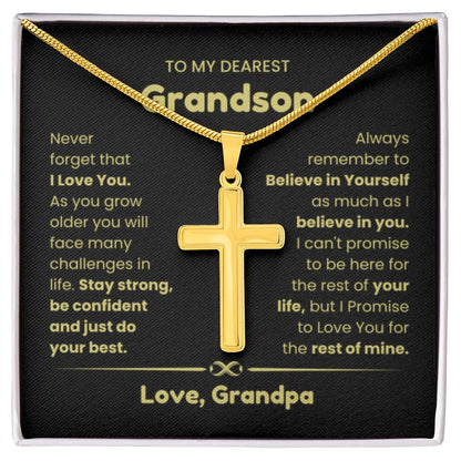 To My Grandson - Grandson Gift from Grandma - As you grow older you will face many challenges in life - Artisan Cross Necklace - Personalize Memories