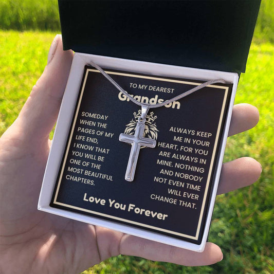 To My Dearest Grandson Necklace - Gift for Grandson - Always keep me in your heart - Artisan Cross Necklace