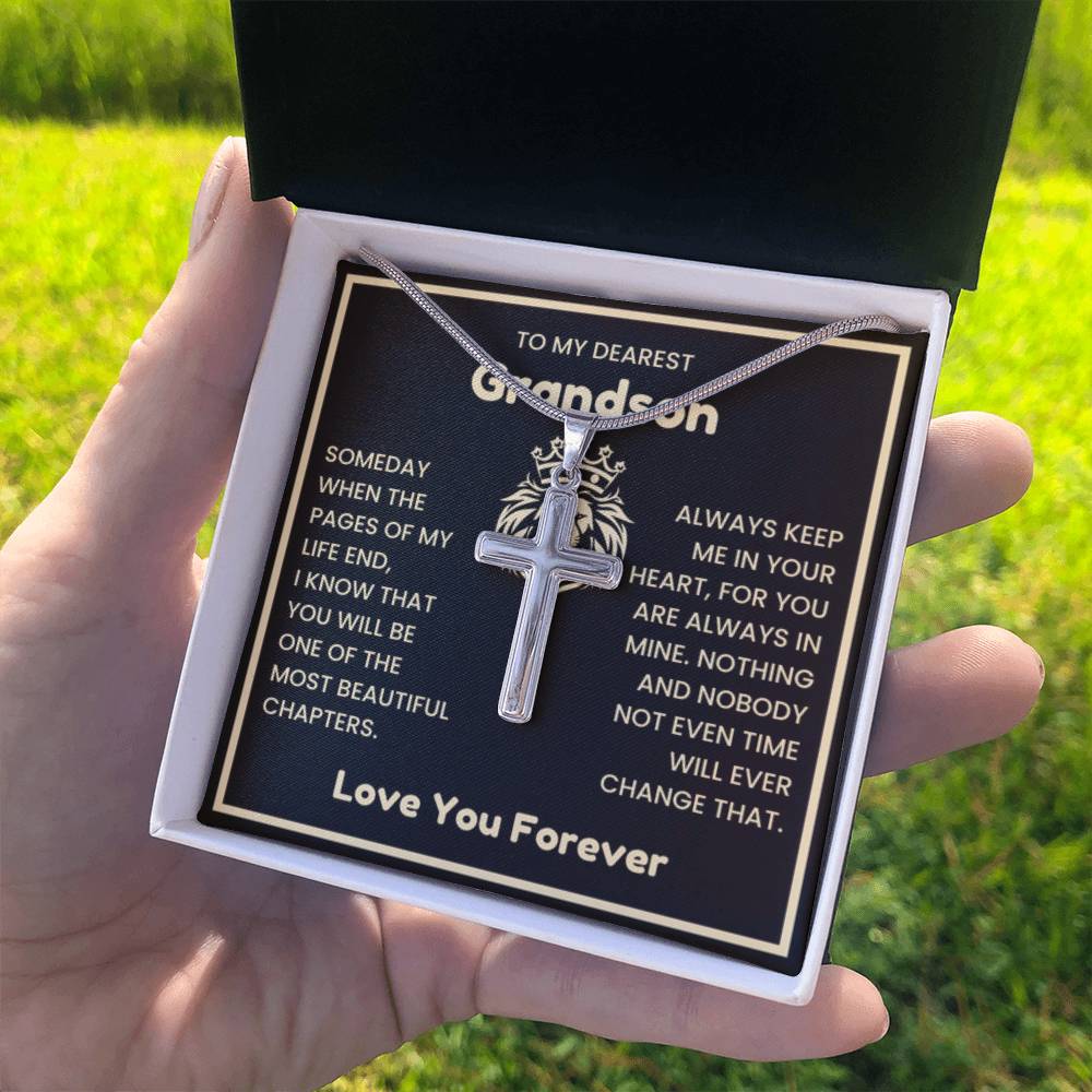 To My Dearest Grandson Necklace - Gift for Grandson - Always keep me in your heart - Artisan Cross Necklace - Personalize Memories