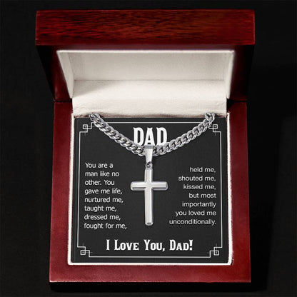 Dad - You are a man like no other - Present for Dad - Artisan Cross with Cuban Link Chain - Personalize Memories