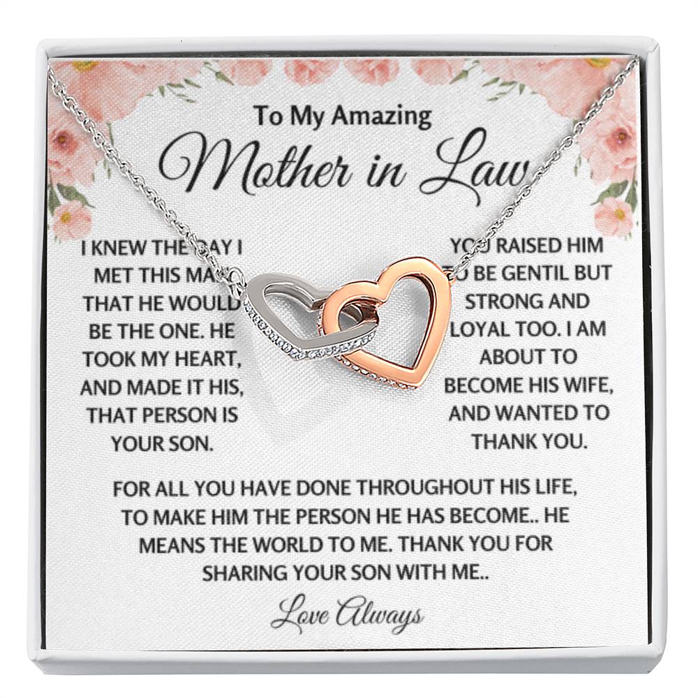 To My Amazing Mother In Law Gift - Thank you for sharing your son with me - Interlocking Hearts Necklace - Personalize Memories