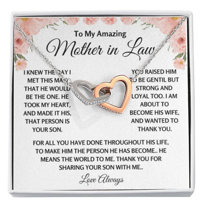 To My Amazing Mother In Law Gift - Thank you for sharing your son with me - Interlocking Hearts Necklace - Personalize Memories
