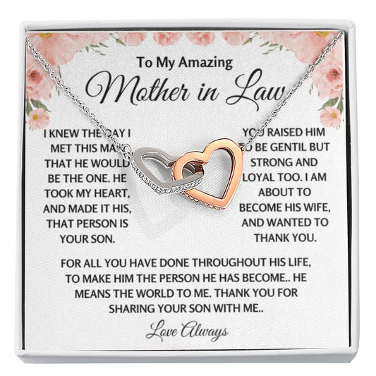 To My Amazing Mother In Law Gift - Thank you for sharing your son with me - Interlocking Hearts Necklace - Personalize Memories