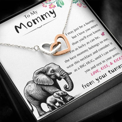 To My Mommy - Love Kiss & Kicks from Your Tummy - Interlocking Hearts Necklace - New Mom Gift - Personalize Memories