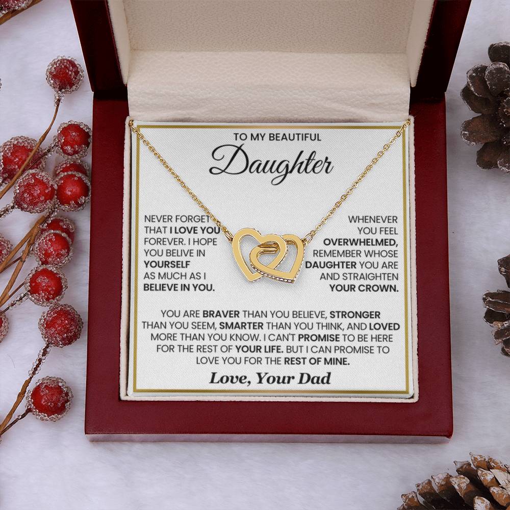 To My Daughter Necklace - Beautiful Daughter Jewelry for Birthday & Proud Dad Moments - Interlocking Hearts Necklace - Personalize Memories