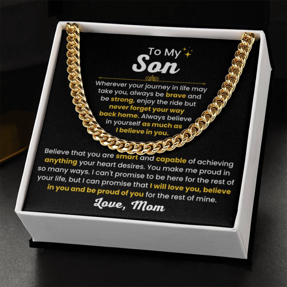 Cuban Link Chain Necklace, Gift for Son from Mom, Stylish Jewelry for Birthday, Graduation & Special Occasions - Personalize Memories