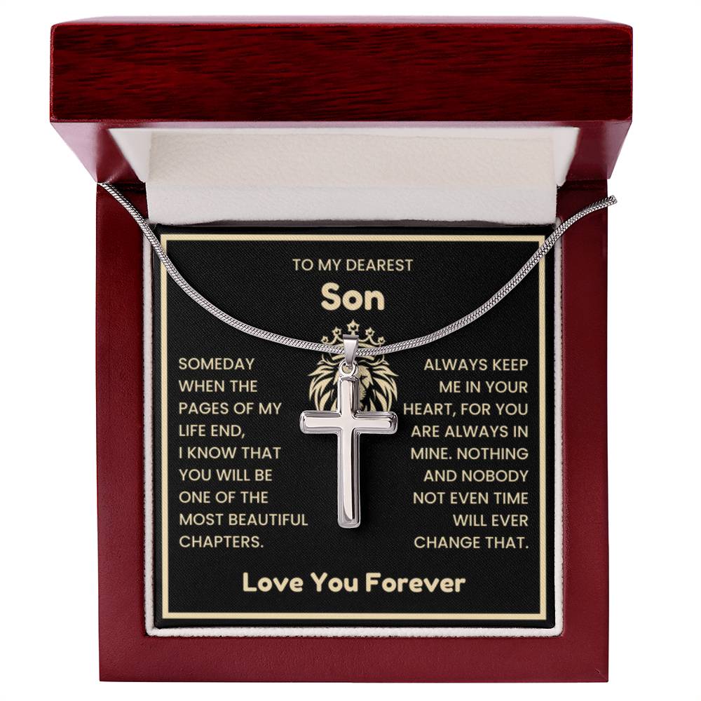 To My Dearest Son Necklace - Gift for Son - Always keep me in your heart - Artisan Cross Necklace - Personalize Memories