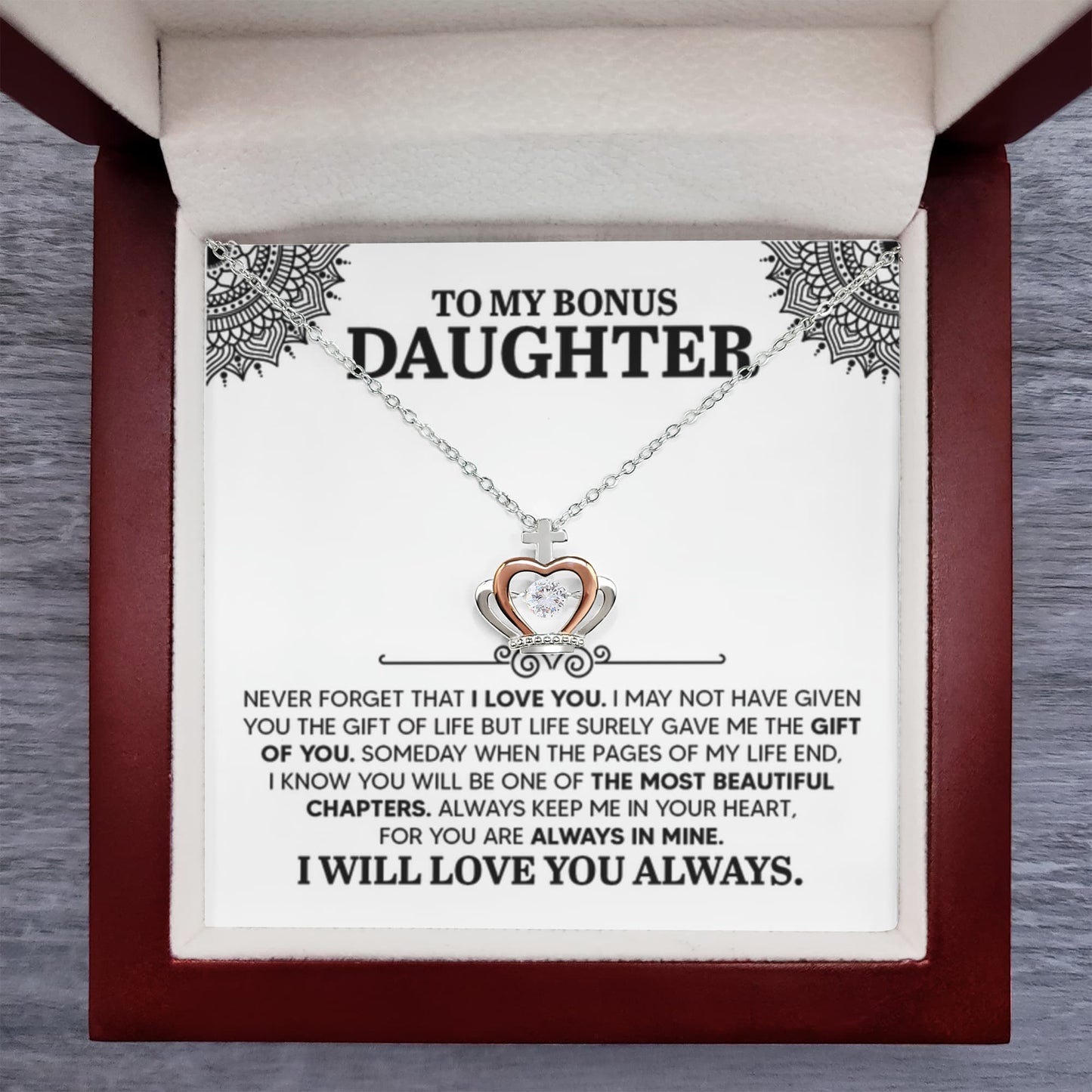 To My Bonus Daughter Necklace – Top Gift for Daughter Birthday Graduation – Crown Pendant Necklace - Personalize Memories