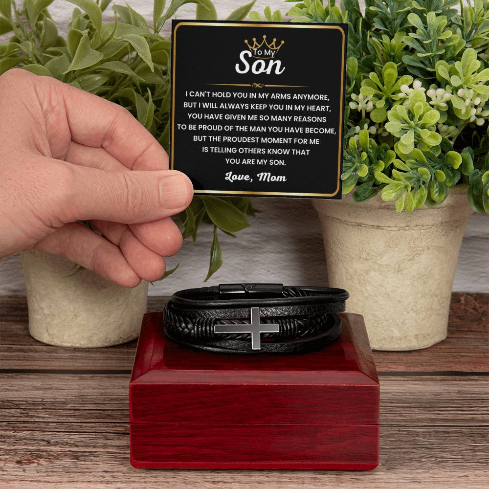 Mom to Son – College Graduation, Birthday – Men's Cross Bracelet - Personalize Memories